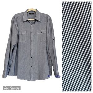 AXIST Men's Black White Gingham Plaid Check Button Up Shirt Size XL